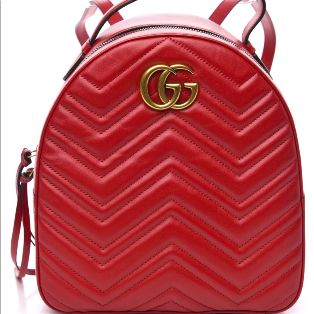 GUCCI Calfskin Matelasse GG Marmont Dome Backpack Hibiscus Red